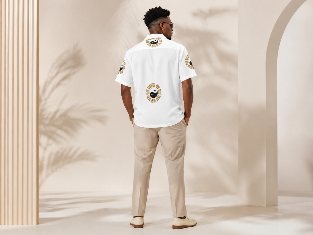 Rich and Rich Men's Yin and Yang Gold Designer Shirt
