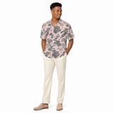 Pink fusion men's short-sleeve designer shirt with notch lapel and relaxed boxy fit — rear view