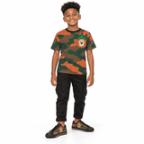 a Critter Kicks Boys Orange Camouflage King Of The Jungle T-Shirt