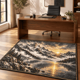 Rich and Rich Black, White and Gold Mountain Rug Area Rug with Black Binding 84"x60"