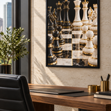 Rich and Rich Luxury Black, Gold, and White Chess Framed Art  24×36inch