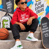 Critter Kicks Boys’ Croc Rock White Canvas High Top Sneakers