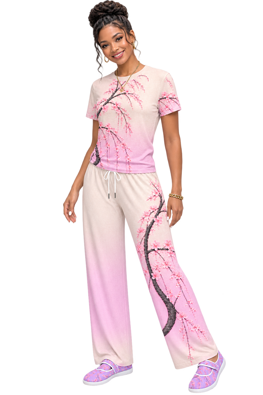 Japanese Cherry Blossom Pink Women's Drawstring Lounge Pants