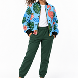 A Critter Kicks Girls Flamingo Blue Polka Dot Bomber Jacket