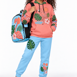 A Critter Kicks Girls Flamingo Blue Polka Dots Sweatpants