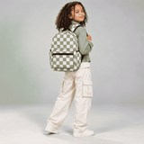 a Aesthetic Preppy Girls Beige Green Checkered Board Large Capacity Backpack