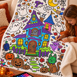 Rich and Rich Color-Me Cozy Spooky White Doodle Blanket 100 × 150 cm