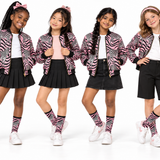 a Critter Kicks Zebra Zest Girls Pink Bomber Jacket