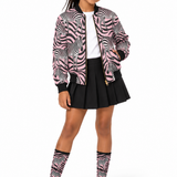 a Critter Kicks Zebra Zest Girls Pink Bomber Jacket