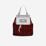 Red checkered Italian leather bag with structured flap, embossed logo and hidden clip-button closure — additional view 12