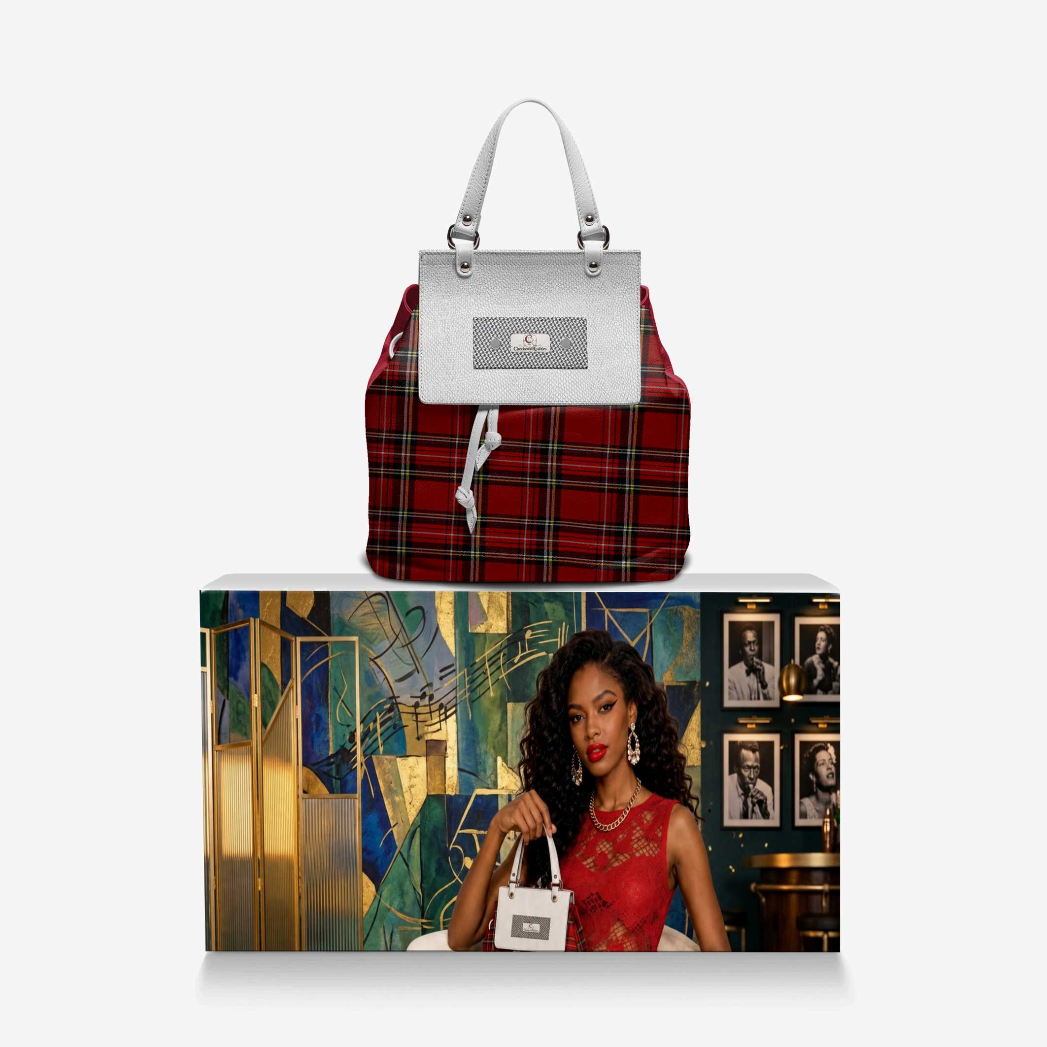 Rich and Rich CheckeredRealities Red Women’s Italian Leather Luxury Bag