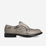 Beige men's monk strap dress shoes in leather and suede with double buckle and rubber sole — additional view 9