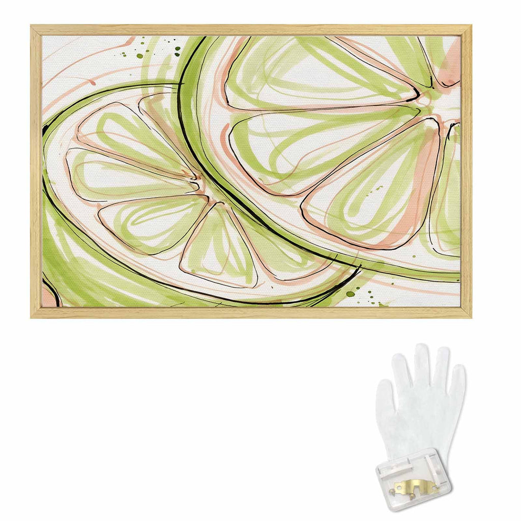 Rich and Rich Lime Slice Watercolor  Natural Wood Frame Painting