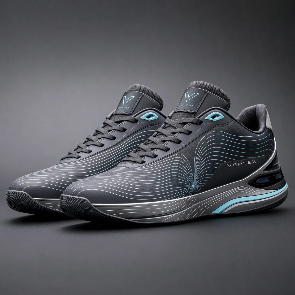 Vertex Parametric Wave Sneaker in graphite with electric blue geometric Vertex menswear design