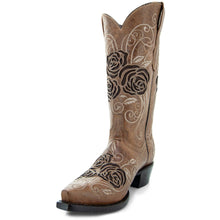 Load image into Gallery viewer, Tan Rose Inlayed Women&#39;s Cowgirl Boots (M50032)
