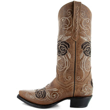 Load image into Gallery viewer, Tan Rose Inlayed Women&#39;s Cowgirl Boots (M50032)
