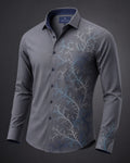 Vertex Fractal Vector Button-Up Shirt in slate gray with navy geometric Vertex menswear design