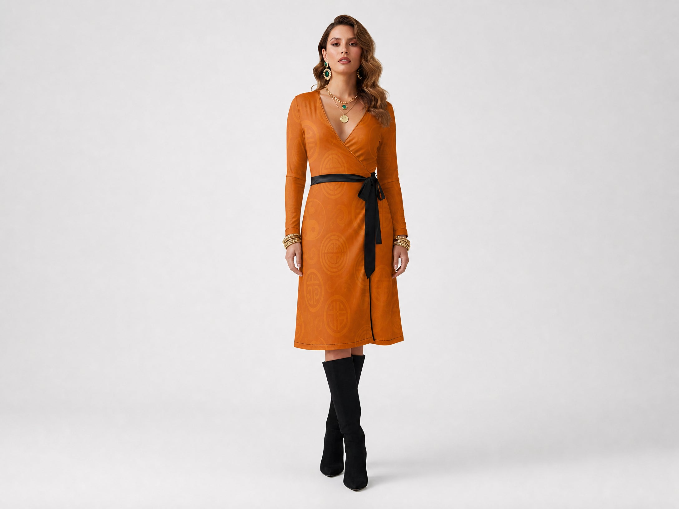 Rich and Rich Orange Feng Shui Inspired Women's Wrap Dress