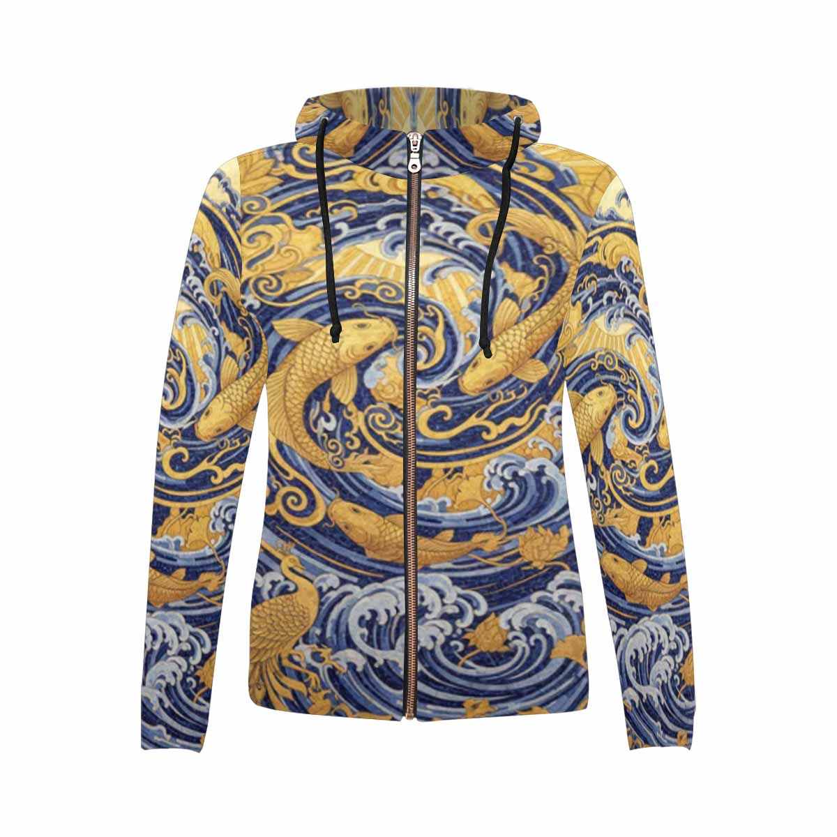 Women's full-zip hoodie with vibrant all-over print, metal zipper and pouch pockets — additional view 8