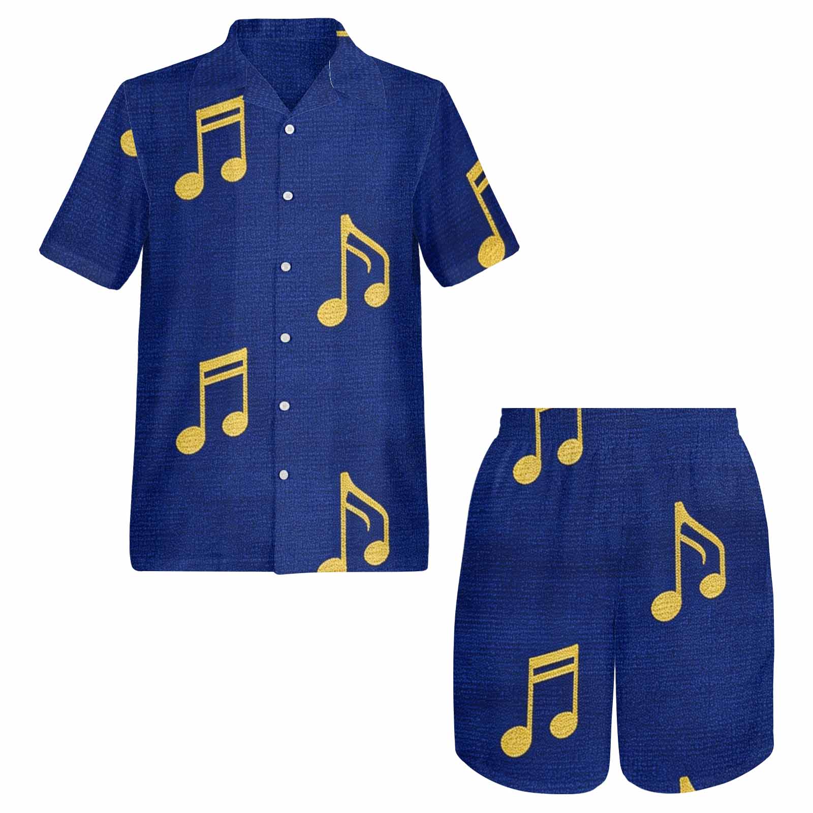 Rich and Rich Blue Musical Notes Men’s Shirt and Shorts Outfit | Casual Matching Set