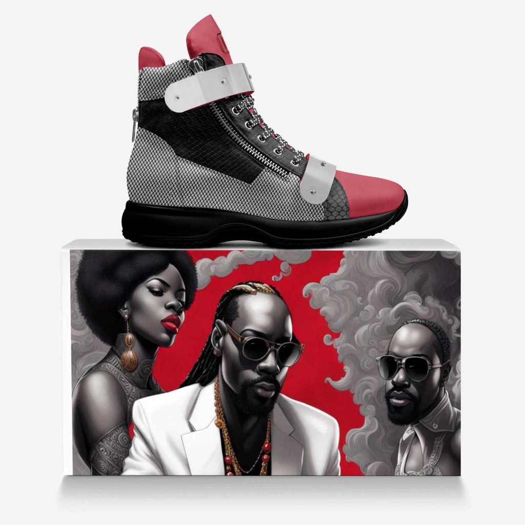 Rich and Rich men's red and black metallic high top sneaker with EasyGlide sole