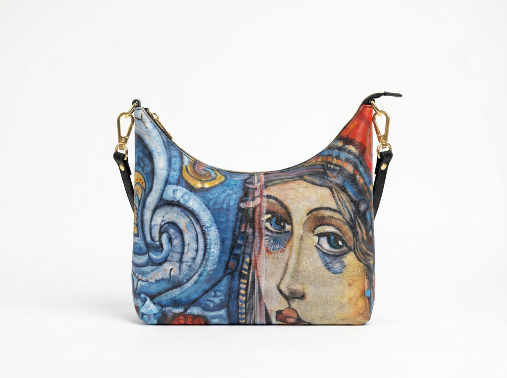 Rich and Rich Whimsical Blue Women's Square Designer Leather Hobo Bag - Rich and Rich Homeopportunities