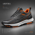 Vertex Kinetic Vertex Sneaker in black with signal orange geometric Vertex menswear design