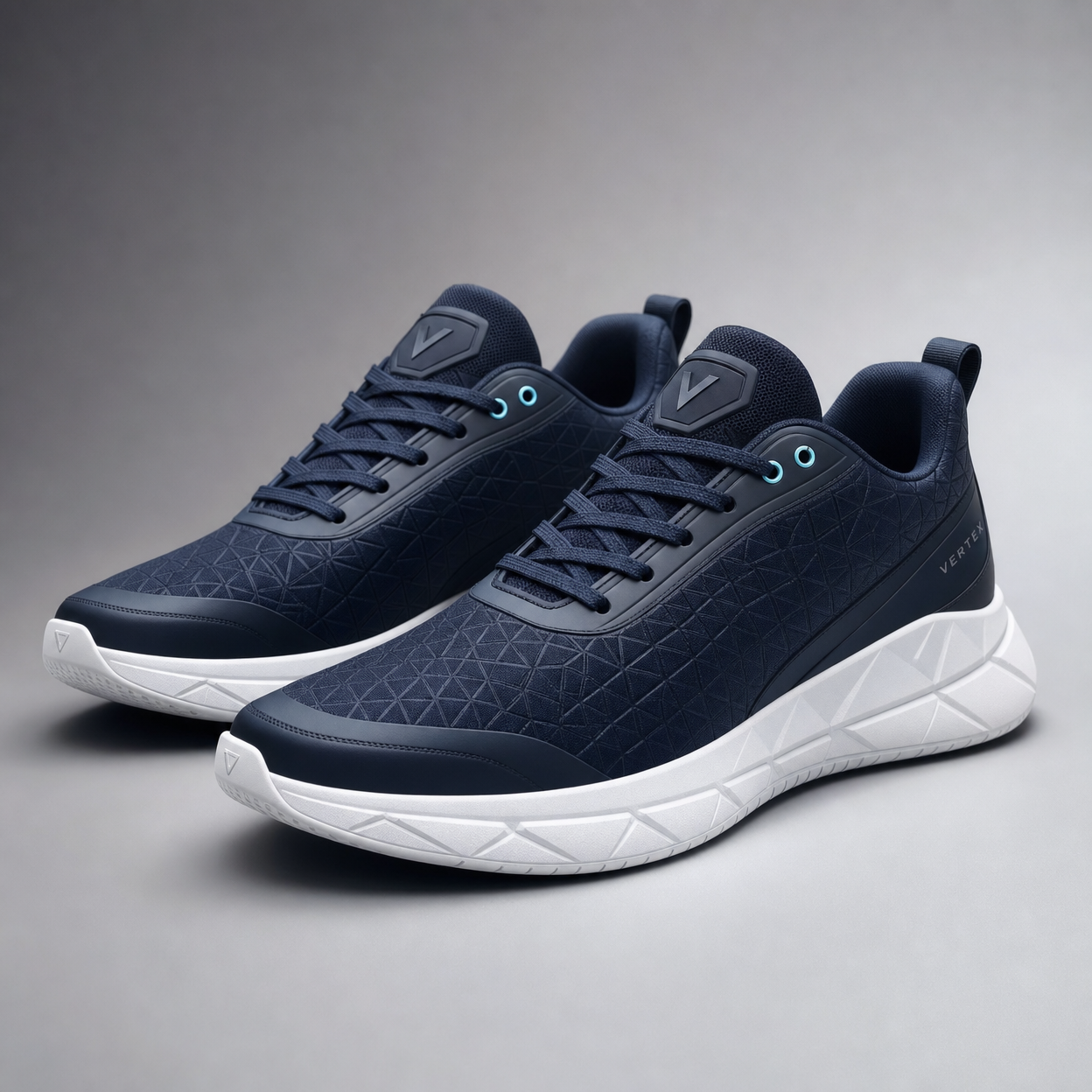 Vertex Tonal Tessellation Sneaker in slate with ice cyan geometric Vertex menswear design