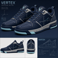 Vertex Coordinate Field Sneaker in navy with silver geometric Vertex menswear design