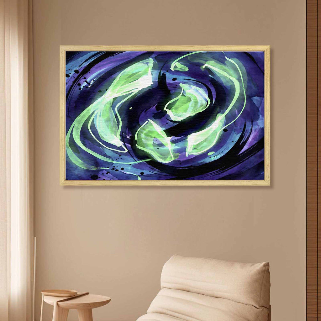 Rich and Rich Nocturne Swirl Ink Natural Wood Frame Painting