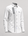 Vertex Monolith Code Button-Up Shirt in white with graphite geometric Vertex menswear design