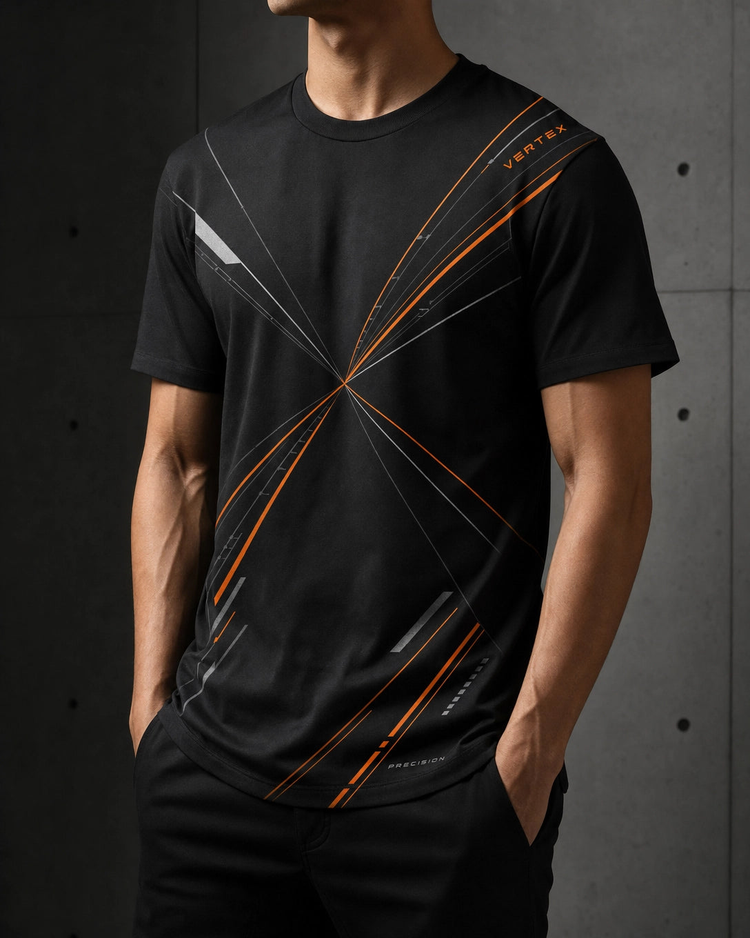 Vertex Kinetic Vertex T-Shirt in black with silver geometric Vertex menswear design