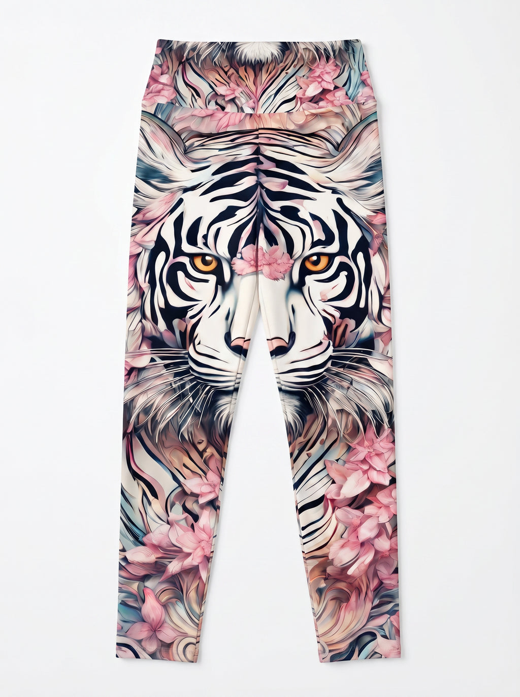 Rich & Rich White Tiger Cherry Blossom All-Over Print Leggings flat mockup