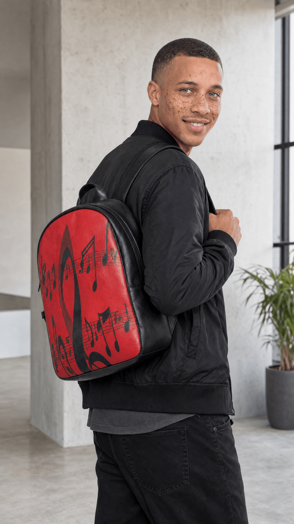 Rich and Rich Musical Notes Red Colville Leather Backpack - Rich and Rich Homeopportunities
