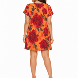 Rich and Rich Crimson Roses on Tangerine Women's Dress