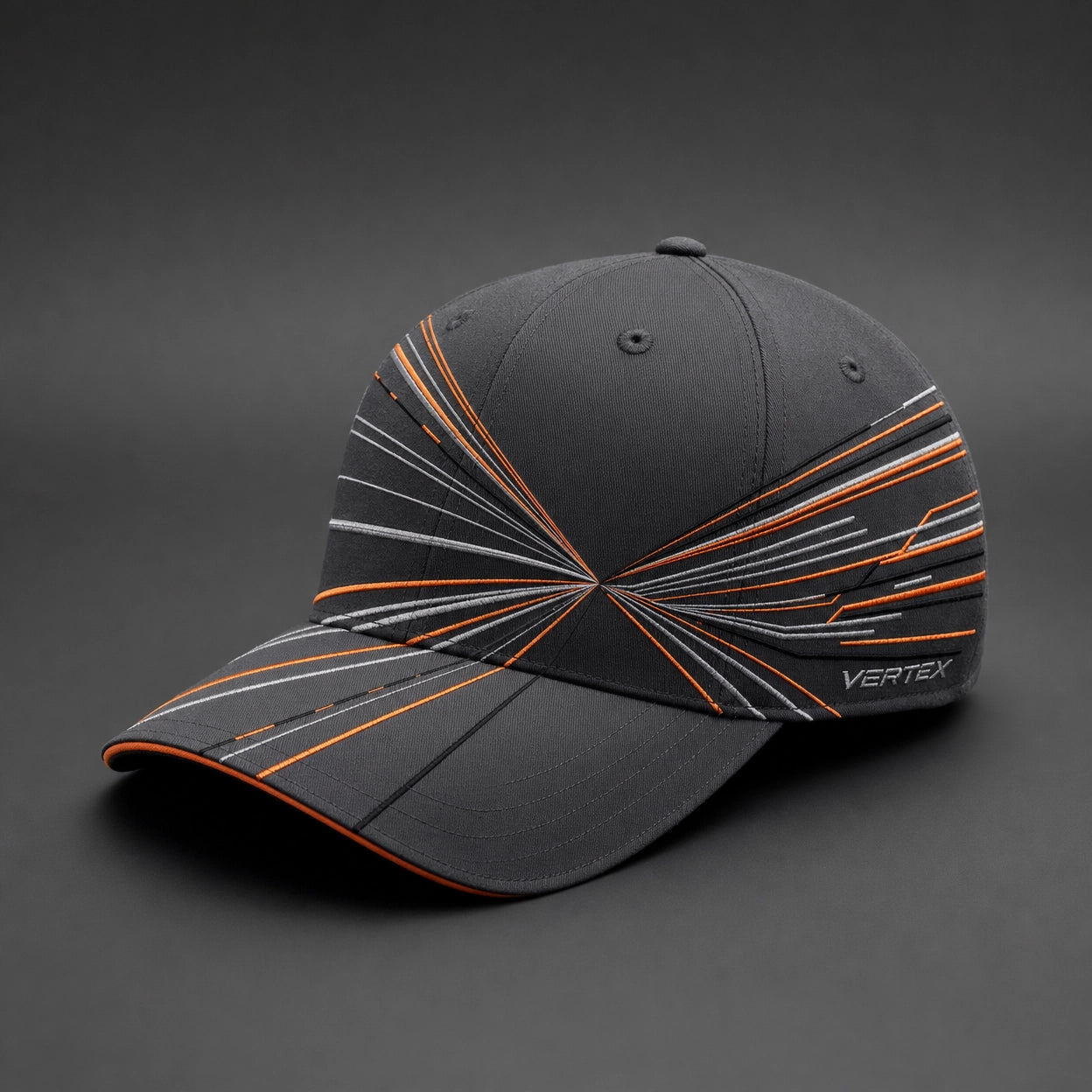 Vertex Kinetic Vertex Baseball Baseball Cap in charcoal with electric blue geometric Vertex menswear design