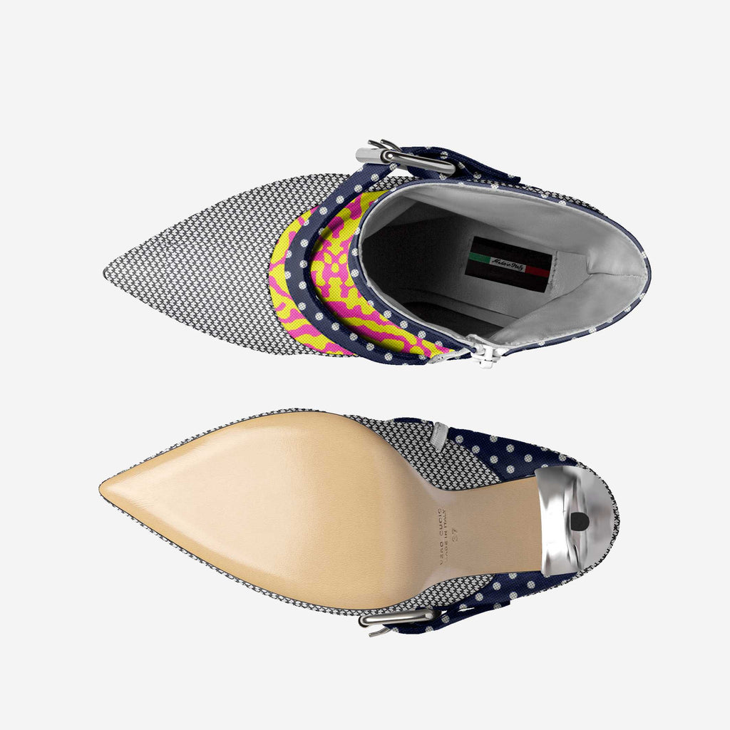 Rich and Rich GrafittiBliss Polka Dot and Fushia Yellow High Heel Belt Women's Boot