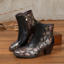 Load image into Gallery viewer, Baylor Retro Handmade Floral Ankle Boots
