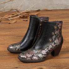 Load image into Gallery viewer, Baylor Retro Handmade Floral Ankle Boots
