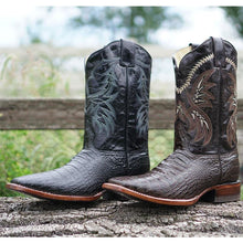 Load image into Gallery viewer, Black Caiman Belly Print Men&#39;s Cowboy Boots H4001
