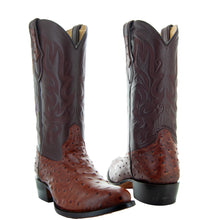 Load image into Gallery viewer, Men&#39;s Cognac Ostrich Print Cowboy Boots (H7002)
