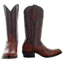 Load image into Gallery viewer, Men&#39;s Cognac Ostrich Print Cowboy Boots (H7002)
