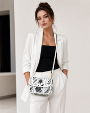 Load image into Gallery viewer, Rich and Rich Black Rose Noir Floral Flap Women's White Shoulder Handbag
