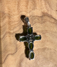 Load image into Gallery viewer, Dark Green Jade and Silver Cross Pendant - 4134
