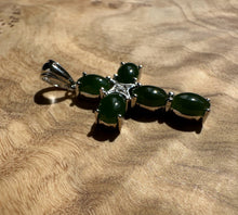Load image into Gallery viewer, Dark Green Jade and Silver Cross Pendant - 4134
