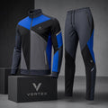 Vertex Cubist Panel Tracksuit in black with electric blue geometric Vertex menswear design