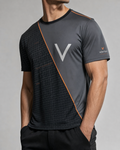 Vertex Axis Split T-Shirt in slate gray with signal orange geometric Vertex menswear design
