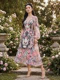 Rich & Rich White Tiger Cherry Blossom All-Over Print Wrap Midi Dress
