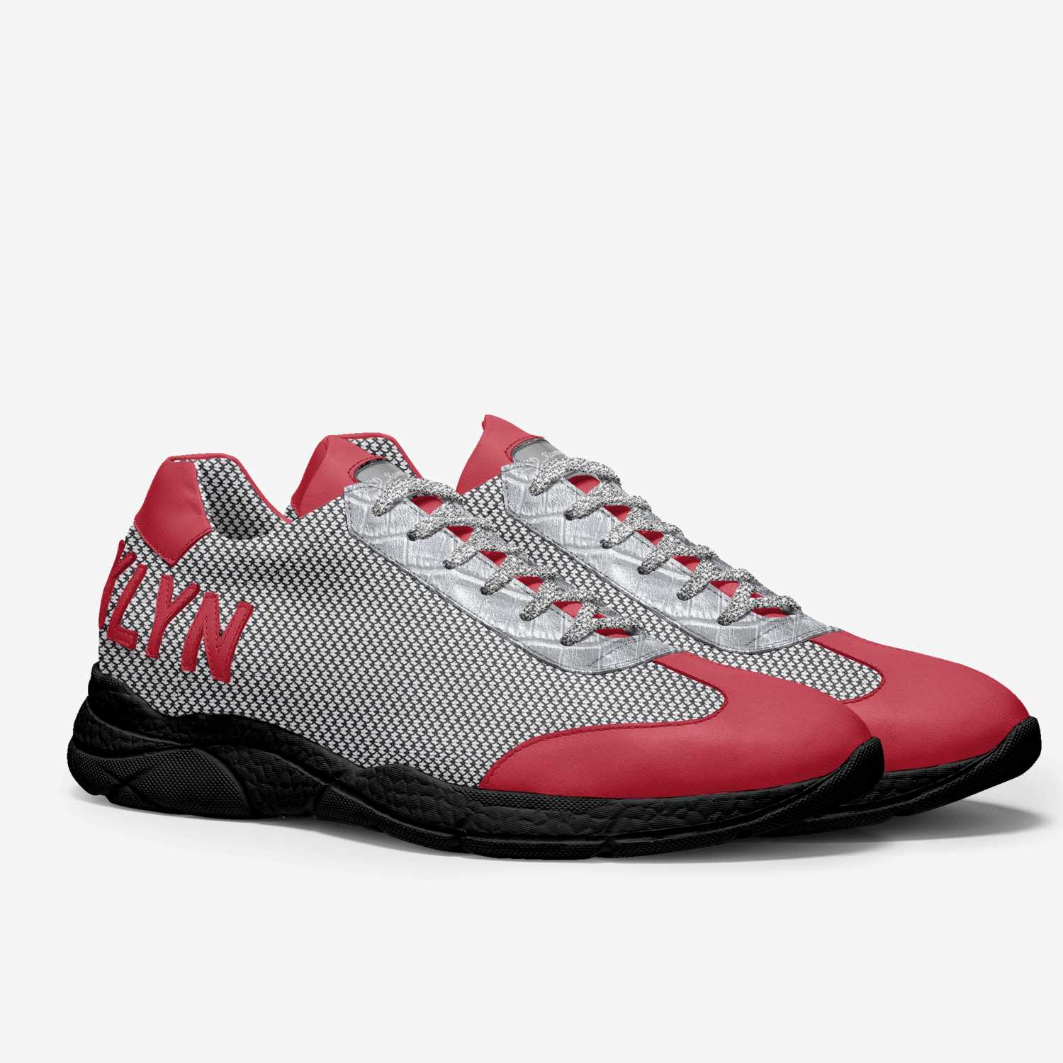 Red low-cut retro runner tennis shoe with padded collar and rubber outsole — alternate view