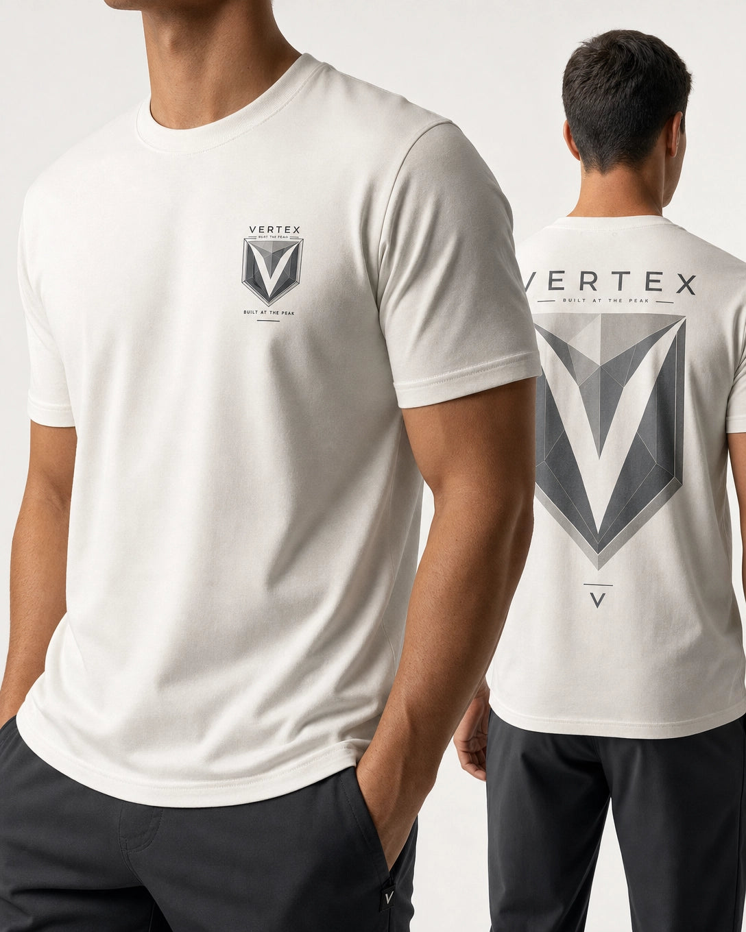 Vertex Polygon Crest T-Shirt in off-white with graphite geometric Vertex menswear design
